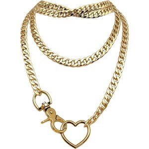 Women's Slip Chain Rainbow Heart O-Ring Chunky Chain Necklace, Rays Cuban Long L